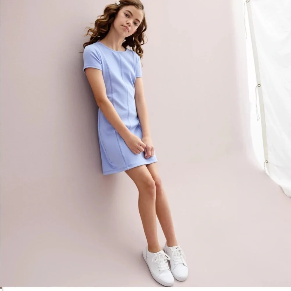 Be Only You B.O.Y. Girls Size Small Seamless Knit Mini Dress Light Blue Short
